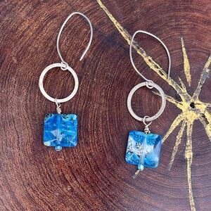 Blue Art Glass Earrings in sterling silver Womens bohemian jewelry art to wear